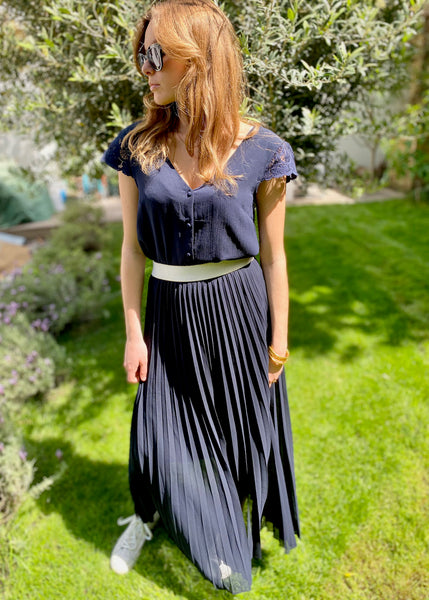 pleated skirt-BLUE-MERCI852-easy to wear-PARIS-FRENCH TOUCH