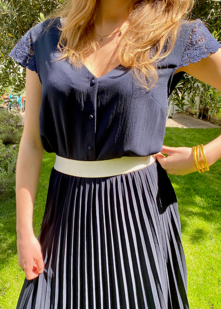 pleated skirt-BLUE-MERCI852-easy to wear-PARIS-FRENCH TOUCH