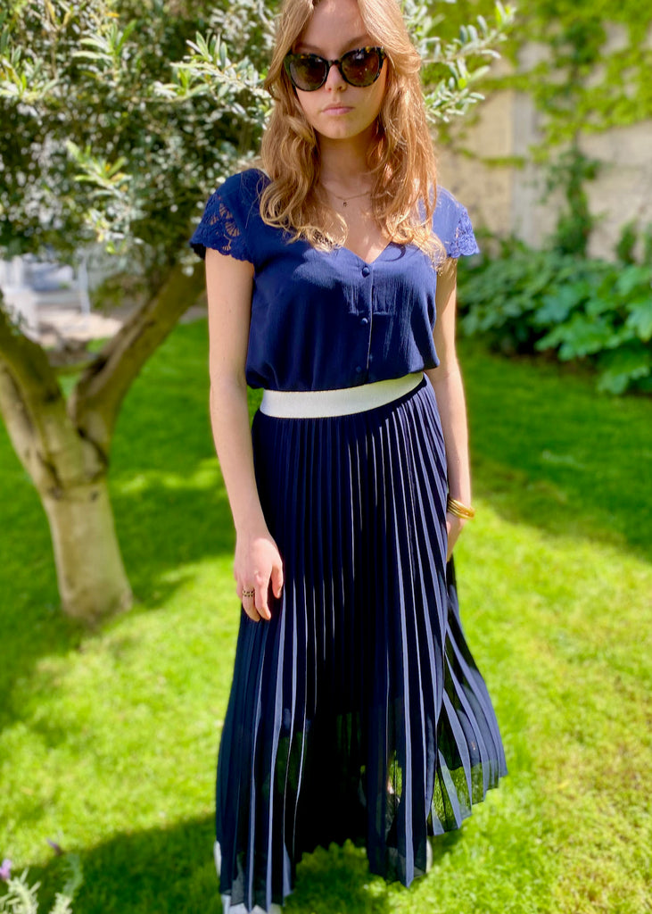 pleated skirt-BLUE-MERCI852-easy to wear-PARIS-FRENCH TOUCH